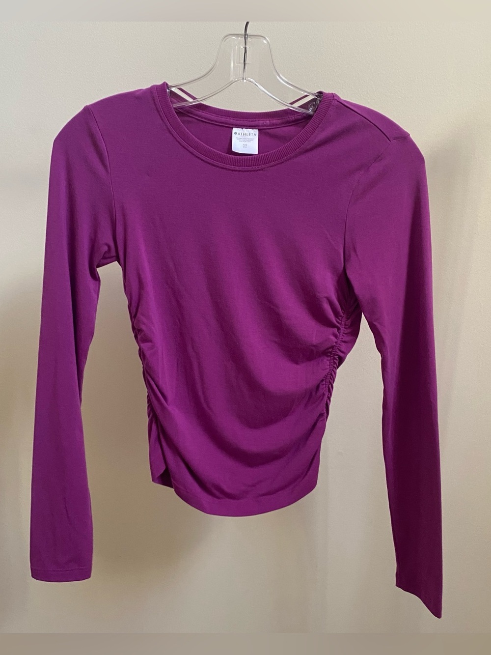 Athleta With Ease Cinch Top magenta berry long-sleeve Sz XXS - Picture 3 of 7